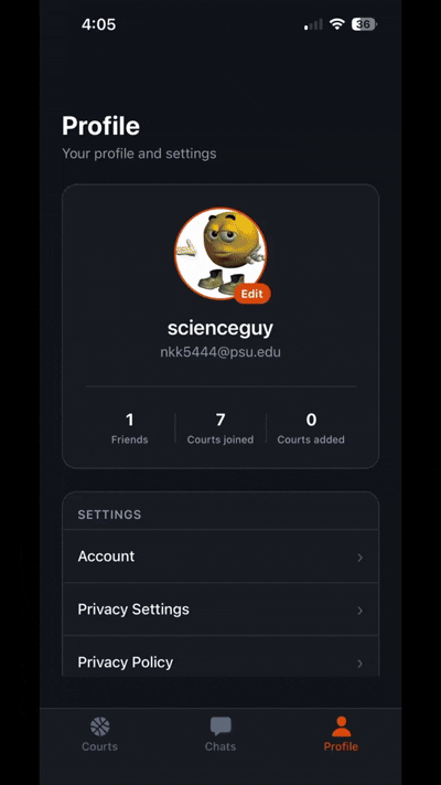 Profile and privacy settings